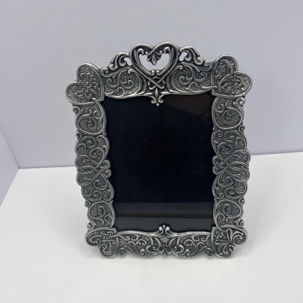 Vintage Pewter Filigree Heart Frame 5x7 Photo Ornate Celtic Knot Openwork Vtg
